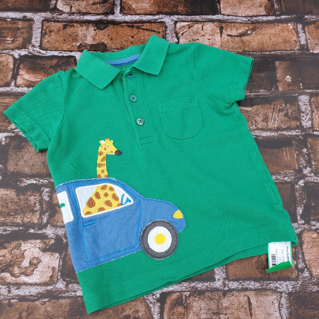 Mini Boden Polo Giraffe, 18-24,Green