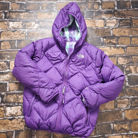 North Face Hooded 550 Down Winter Coat, 14-16,Purple