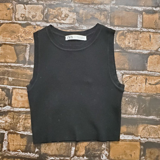 Zara Sleeveless cropped top, Adult-Small,Black